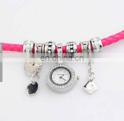 2017 Fashion New personality woven leather belt diamond watches bracelet pendant Wristwatch for women