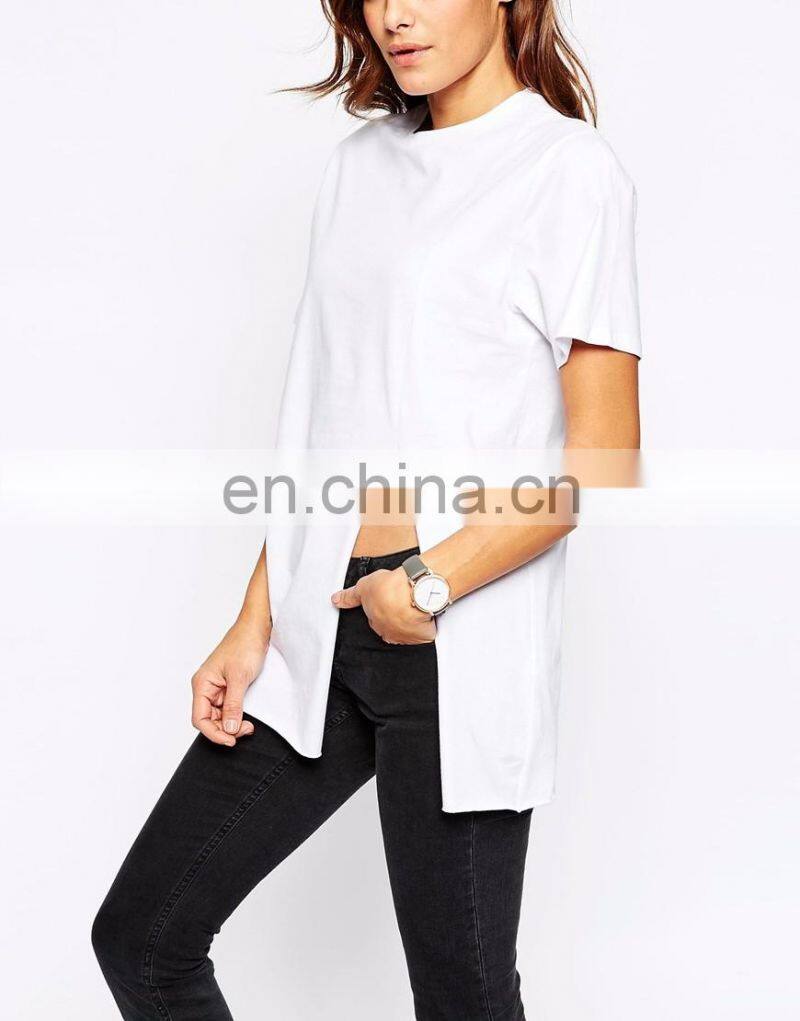 Summer season Sexy side split cotton brand t-shirts for lady