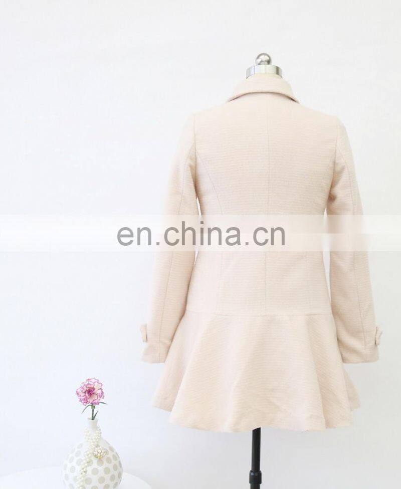 Wholesale sweet long sleeve pink wool dress coat