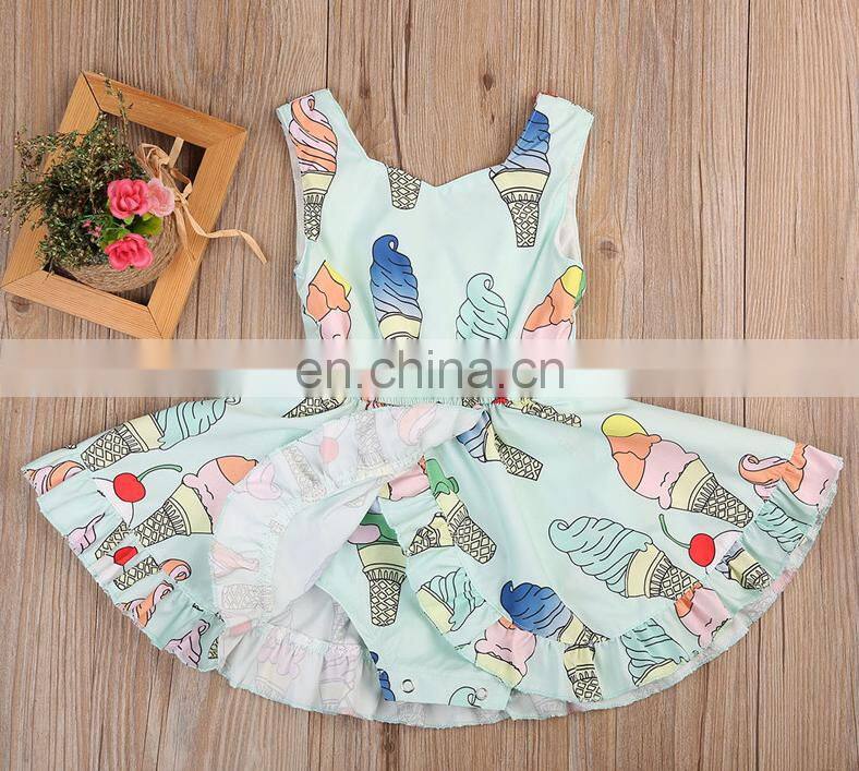 Lovely Ice Printed Newborn Baby Jumpsuit Summer Baby Girl Dress
