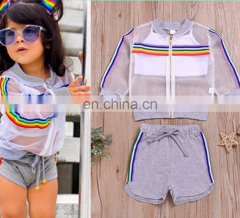 2019 Hot Summer New Girls' Clothing Sets Sun Protection Tops +Solid Shorts +Solid Vest Outfits Set KIds Children Cloth
