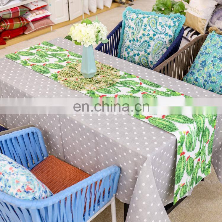 Custom Watercolor Cactus Durable Cotton Linen Table Runner