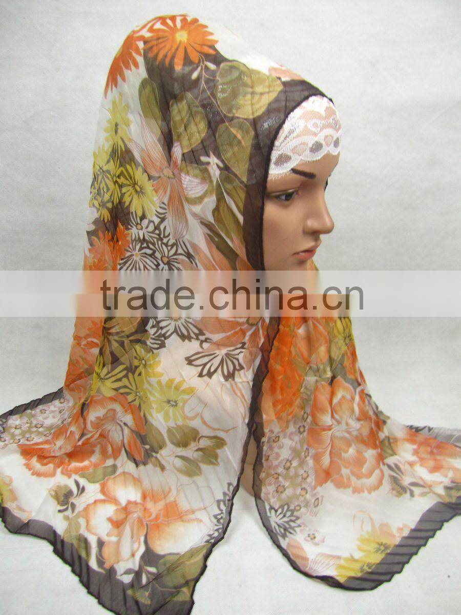 S497 NEW rumpled 40% silk and 60% LONG polyester MUSLIM SCARF
