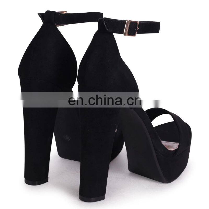 Platform High Block Heel Sandals Ladies Shoes (sandalias Mujer) Black Closed Back Barely There Women Pu Handmade Ankle Strap PK