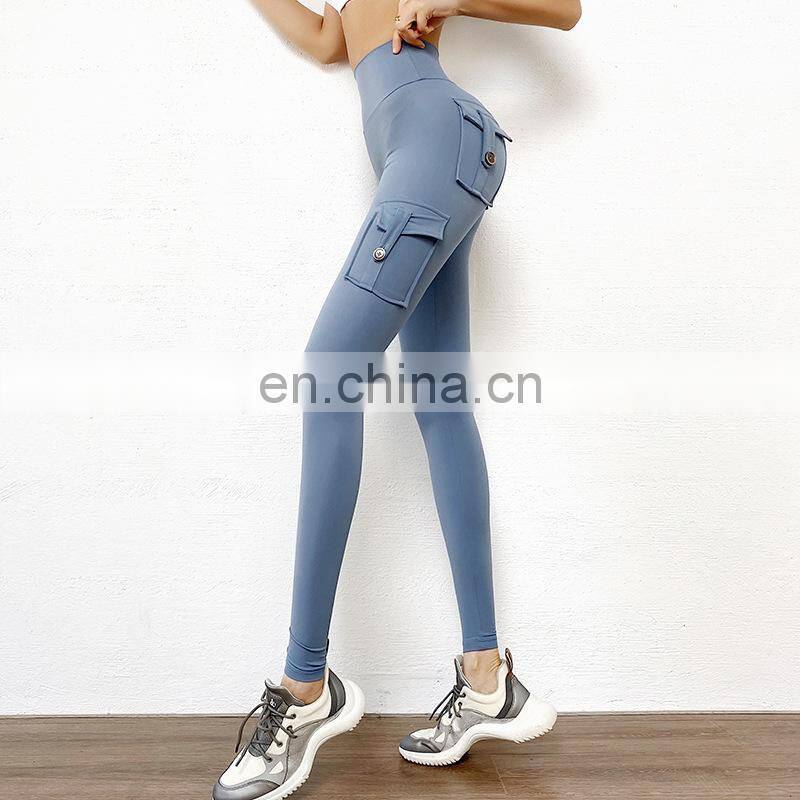 Wholesale sexy peach fitness pants women's tooling high-waist hip-lifting elastic tight-fitting yoga pants