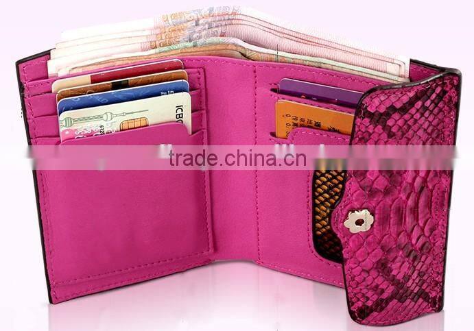 short style color rare python skin leather wallet smart multifunction card holder two folder purse for women