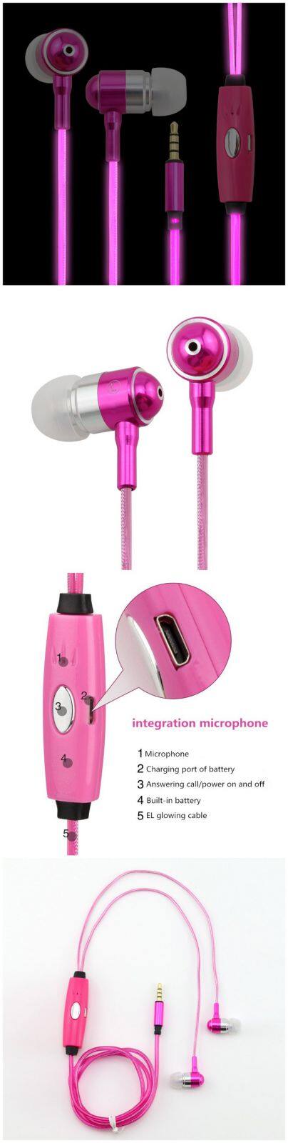 Popular hot sale micro earpiece glowing headphones led light earphones