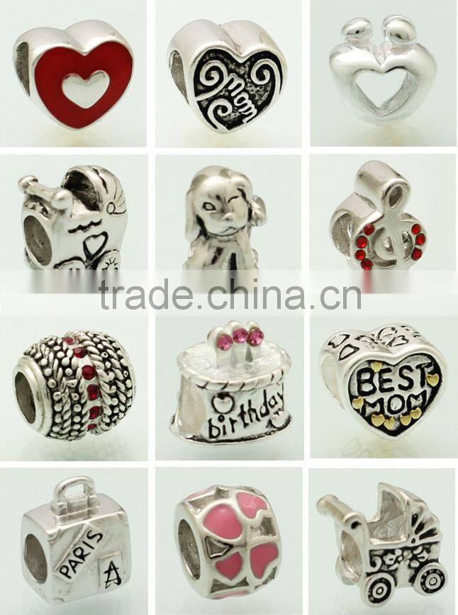 Valentines' Day 925 sterling silver rose dangle charms red enameled for DIY European bracelet jewelry