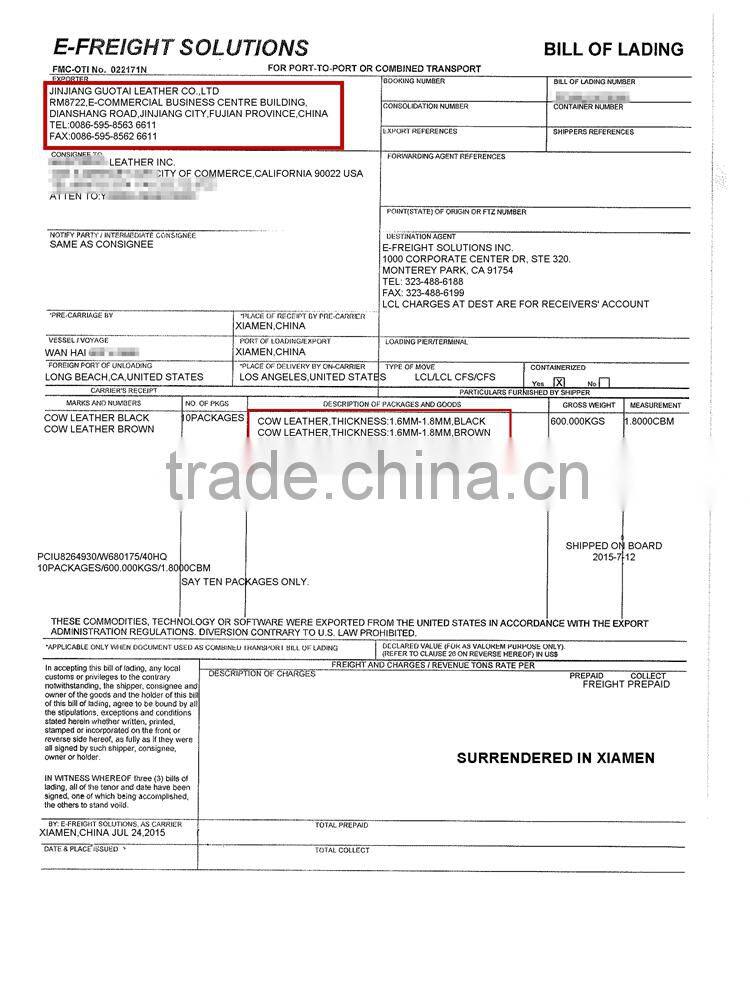 Genuine pu coated cow split bag leather