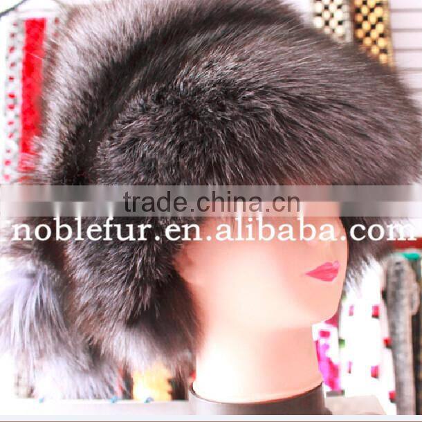 high thickness silver fox fur hat windproof headwear with long tail