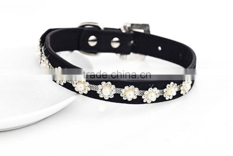 Yak wool leather pet collar handmade pearl diamond dog collar