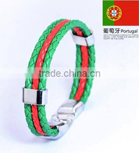 2016 Euro cup leather wrap nationall flag bracelet