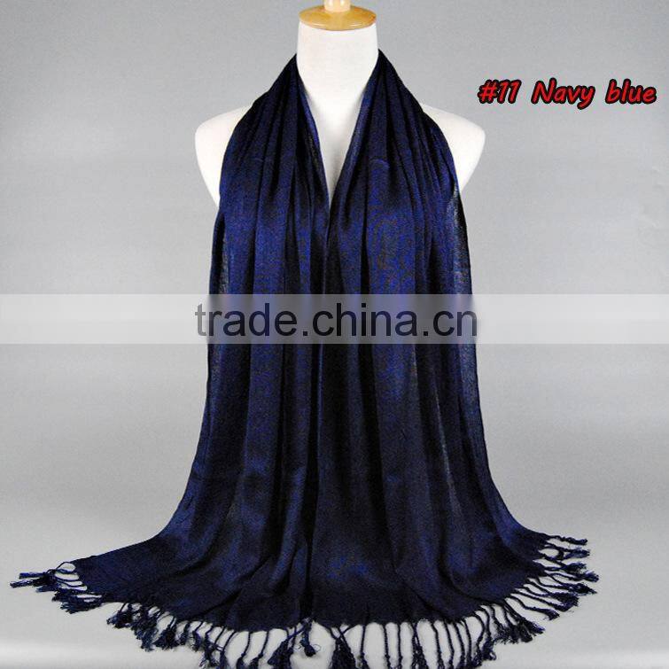 Wholesale Solid Plain Color Tassel Fashion Muslim Women Scarf Viscose Hijab