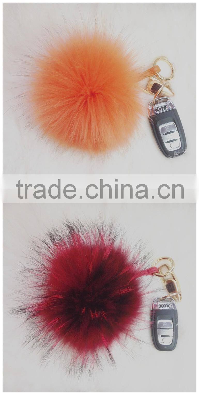 Fashion Popular Ladies Fur Ball Key Chain 100% Real Racoon Fur Keychains