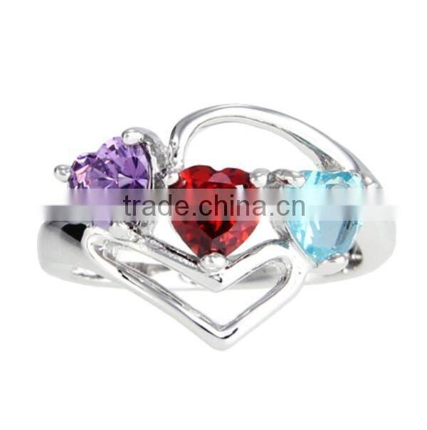 3 Stone Custom Birthstone Sterling Silver Mother's Love Knot Ring