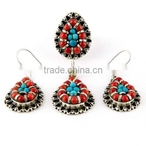 Amazing Created !! Turquoise 925 Sterling Silver Jewellery Set, Gemstone Silver Jewellery