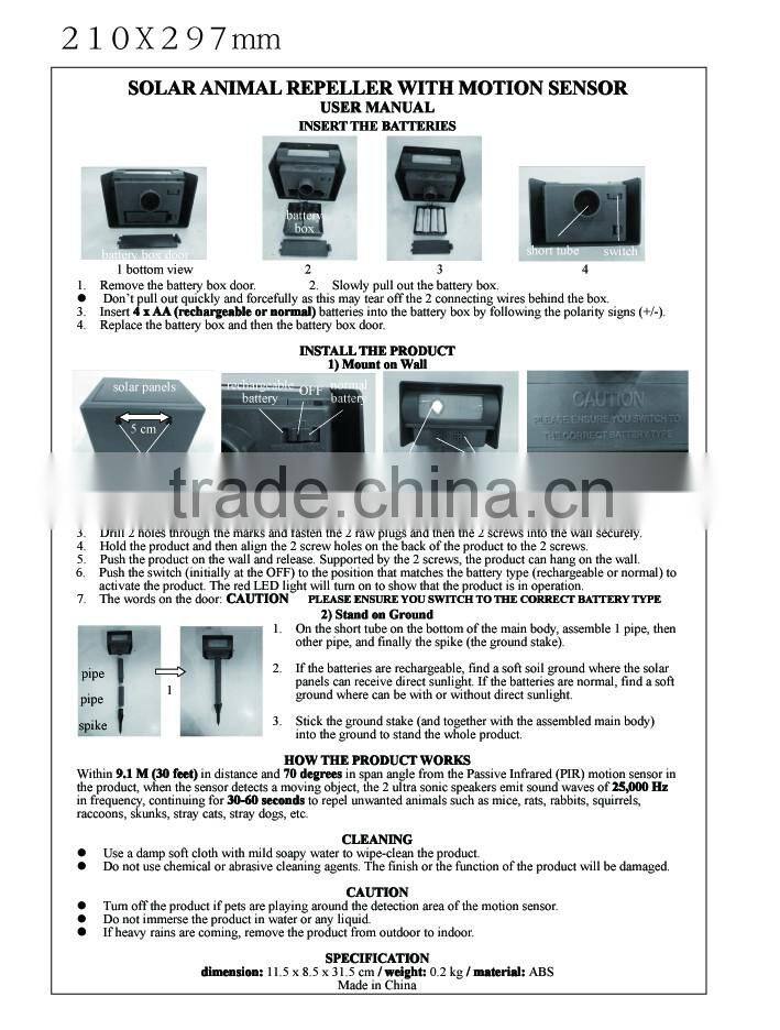 Outdoor Solar Powered Ultrasonic Environmental Animal Repeller