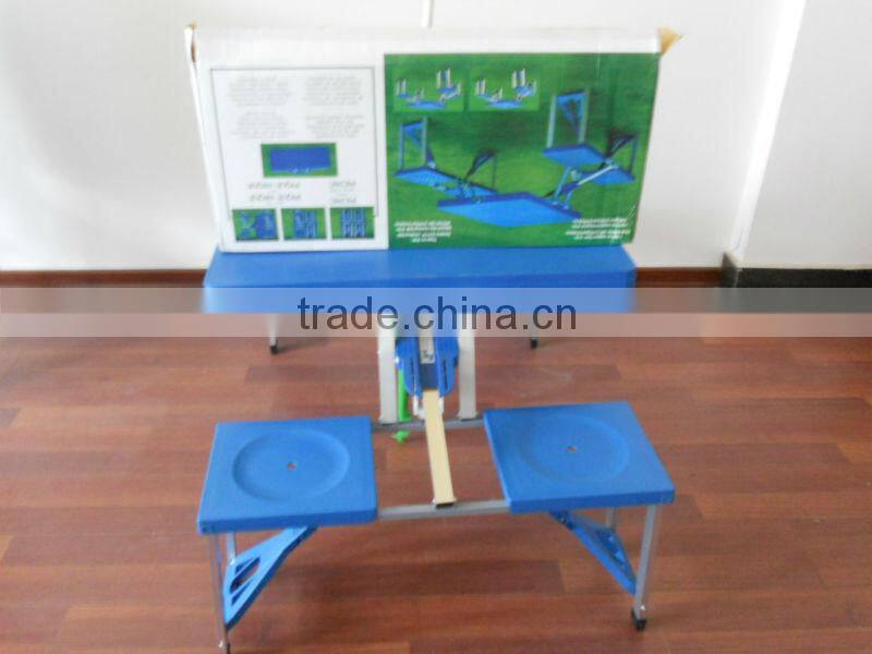 Outdoor Portable Folding Plastic Camping Picnic Table with 4 Chairs and 1 parasol