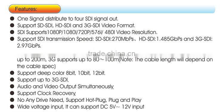 1x4 HD-SDI/SDI distribution amplifier/repeater