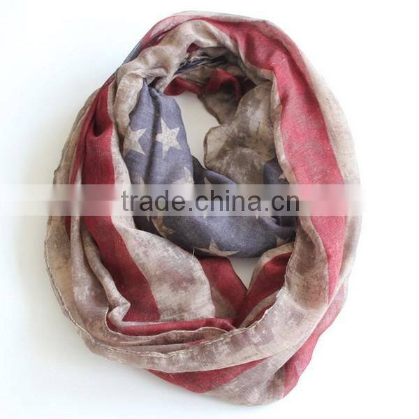 VINTAGE Team USA Boho American Flag Knit Scarf, Infinity Loop Circle Scarf, Cotton Lightweight Patriots' Day Gift