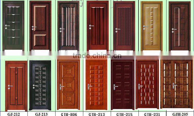 solid wooden Interior classic mdf veneer glass door