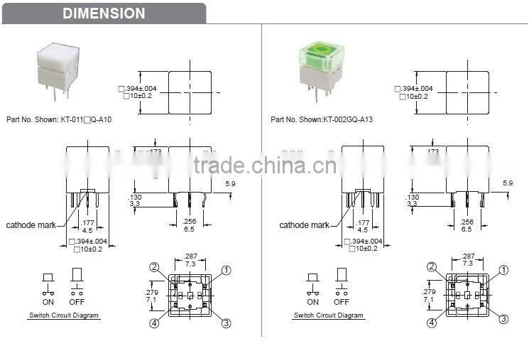 Single color LED light trctile switch with cap tact switch
