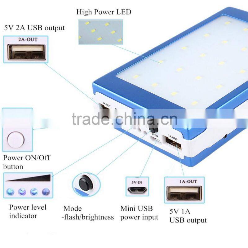 50000mAh Solar Panel Power Bank External Charger Battery Cell Phone Black 2USB