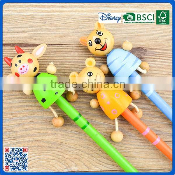 2016 new arrival promotion cute wood HB pencil with lovely doll for school kids