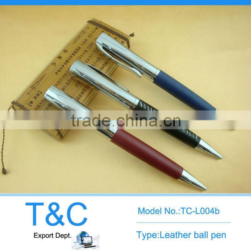 TC-L005r Leather pen pounch, leather roller ball pen with crack leather