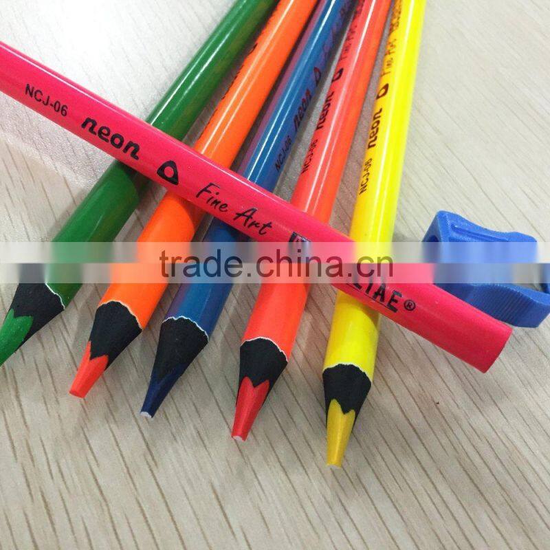 7" jumbo size triangular shape black wood high quality 5.0mm neon color pencil