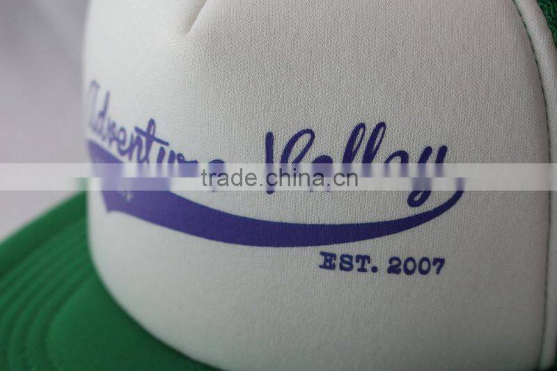 Custom green white flat brim 5 panel cap