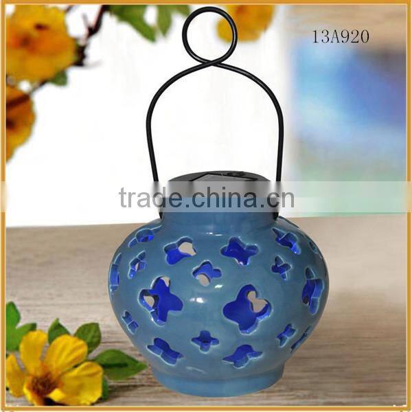 Outdoor ceramic crafts lantern led lights wholesale garden solar led light