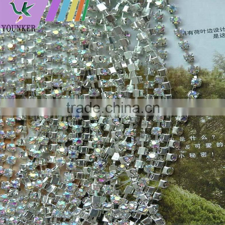 15 FEET1 Yard SS24 5mm AB Clear Crystal Gold Plated Rhinestone Chain Trims Cup Chain Wedding Garments Decoration YSCHC1032