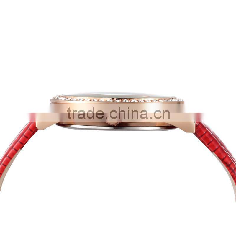 2016 luxury style genuine leather band diamond clock woman