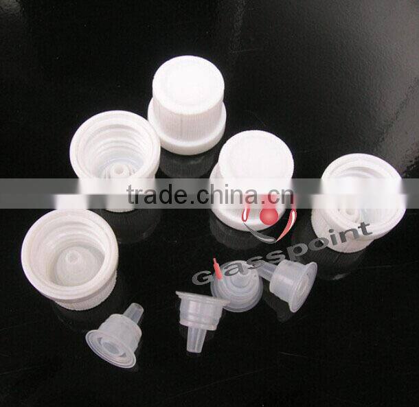 White tamper evident cap for essential oil bottles, DIN 18, plastic dropper + cap