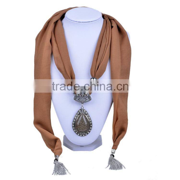 2016 New Arrival women plain String scarf with jewelry (SC150153)