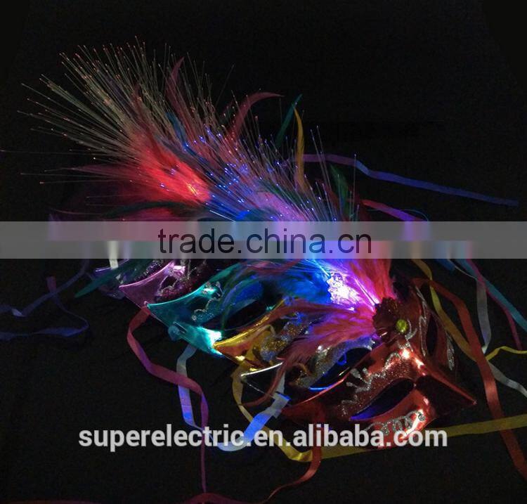Wholesale Carnival Dancing Ball Favor LED Mask Women Face Mask Halloween Party Mask With LED Lights and Feather