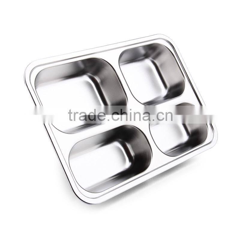 4 compartment stainless steel fast food tray & snack tray/plate