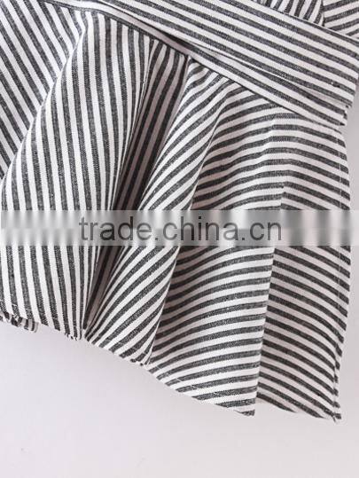 Blouses latest fashion design women clothing Black And White Stripe Bow Wrapped Blouse