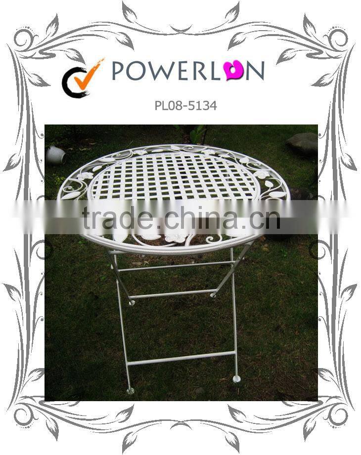 Folding antique round outdoor garden metal table