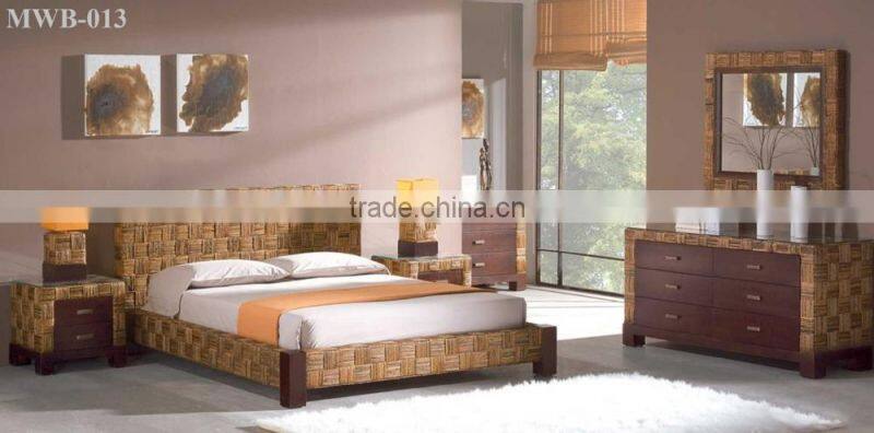 Indoor rattan bedroom set furniture (Hand woven by wicker,hyacinth & Acacia wooden frame )