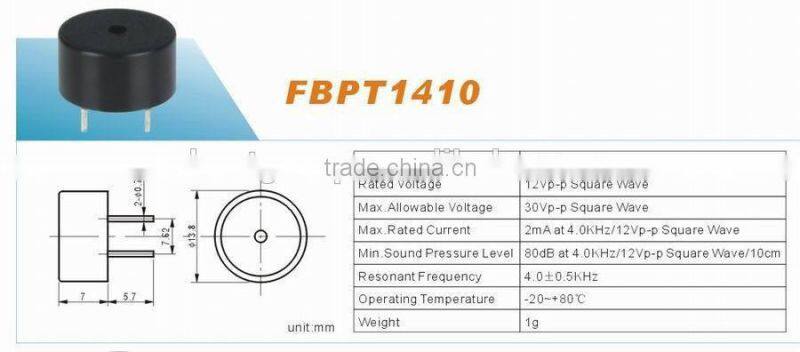 hot sell 1.5v 85DB 14mm piezo transducer FBPT1410