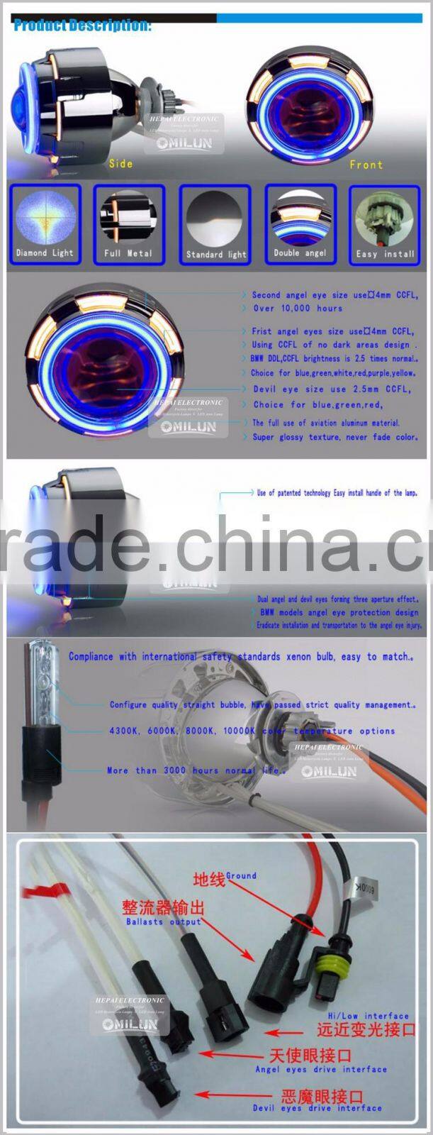 High performance and low defective bi-xenon projective lens hid auto headlight