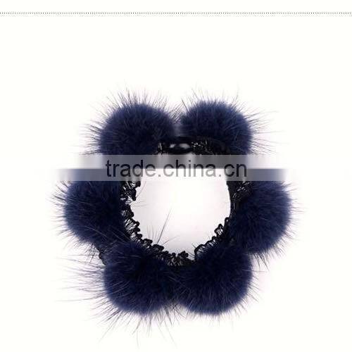 Real Natural Mink Fur Elastic Hair Band for Fashion Girls from Korean Style with Lace