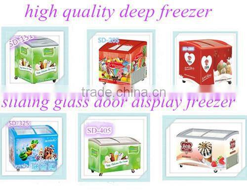 Single-temp curved glass door chest freezer sliding glass door freezer