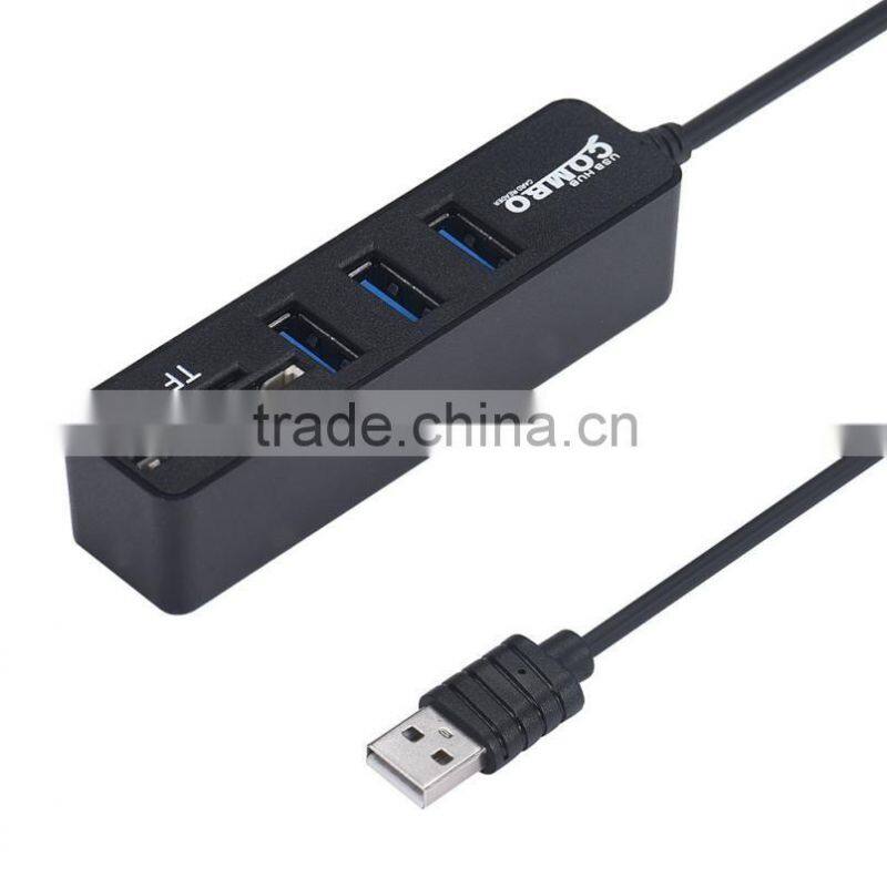 2 in1 Combo Super Speed USB 2.0 3 Port Splitter HUB+TF SD Card Reader LED Display Simple Type Up To 480Mbps For Windows For Mac