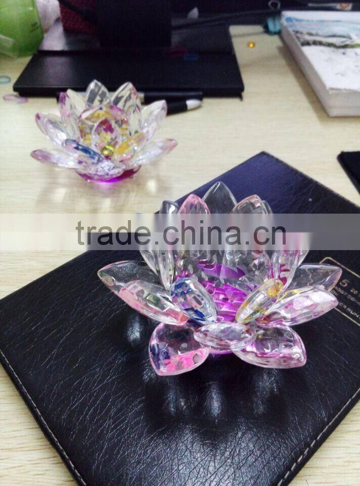 Crystal Clear Glass Lotus Flower With Candle Holder For Decoration