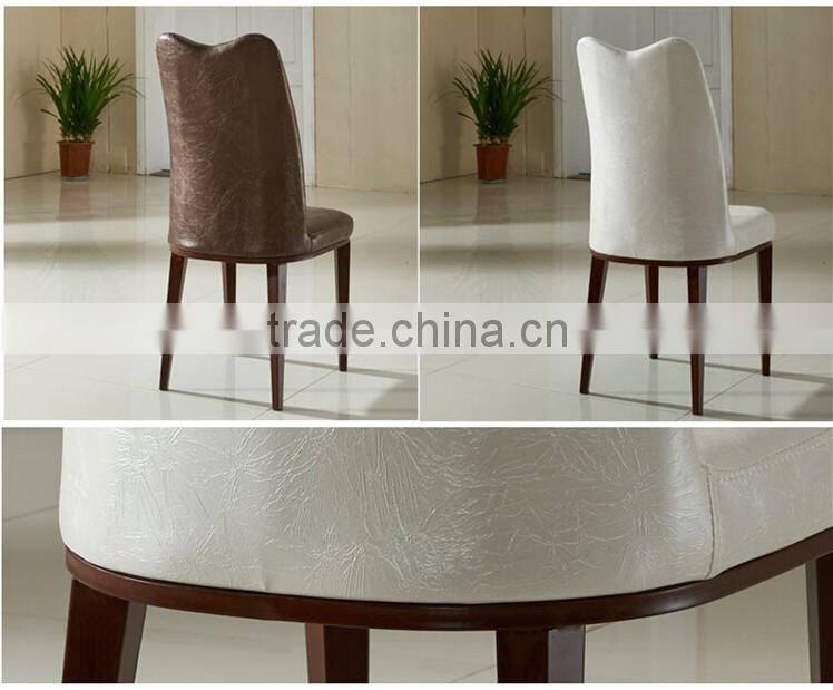 French style antique pu leather dining chair with concave streamed headrest