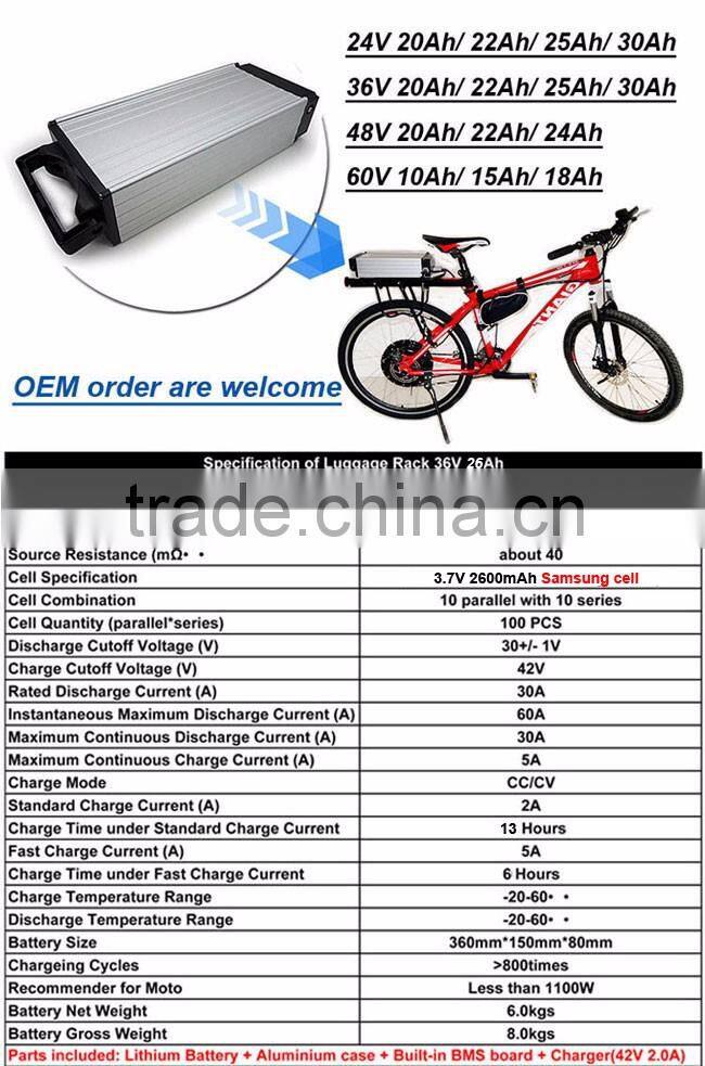Porcellana Fabbricante Cellulare Samsung 36V 26Ah Batteria Al Litio Per Bici Elettrica 500W con Alluminio Custodia Impermeabile