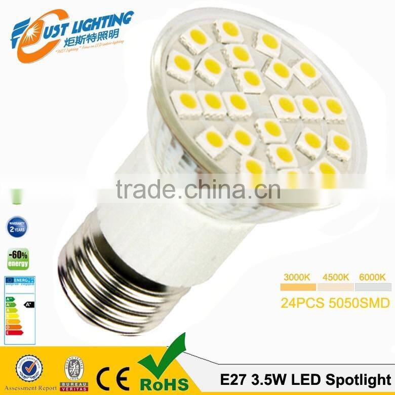 Chrome 3.5w 350lm 24smd 5050 ra80 2700k 220v gu10 led spotlight dimmable